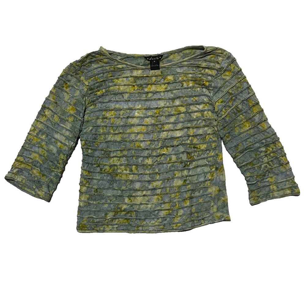 Dunia Green Tie Dye Cotton Knit Top Small Womens Medium 100% Cotton 3/4 Sleeve